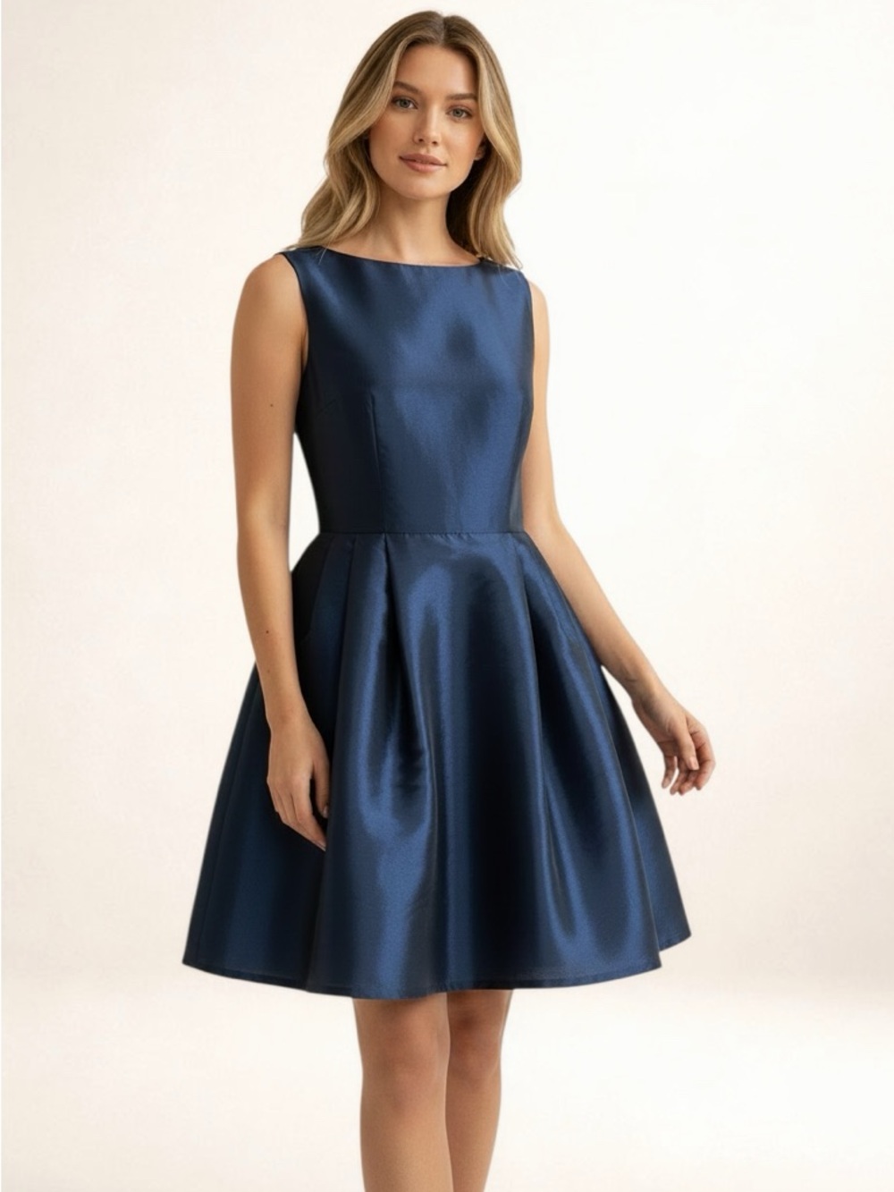 Tahari Blue Taffeta Fit Flare Cocktail Dress Sleeveless 4